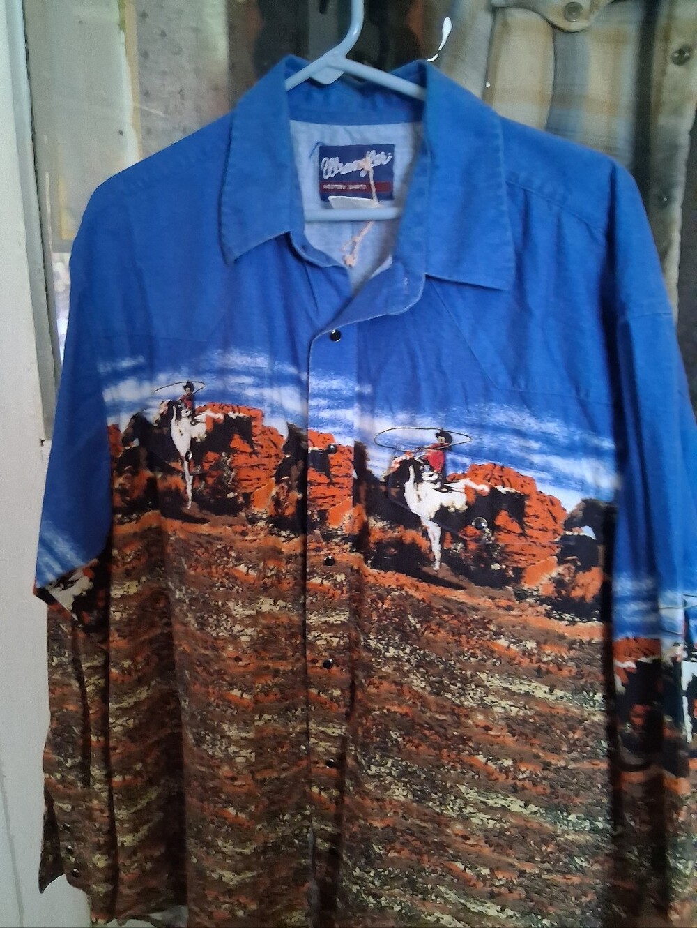 Wrangler Blue Western Cowboy Print Lightweight Jacket